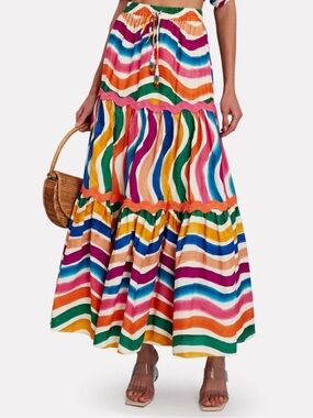 Multicolor Wave-Stripe Tiered Maxi Skirt - Women